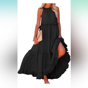 Black Tiered Ruffle Maxi Dress with Spaghetti Straps